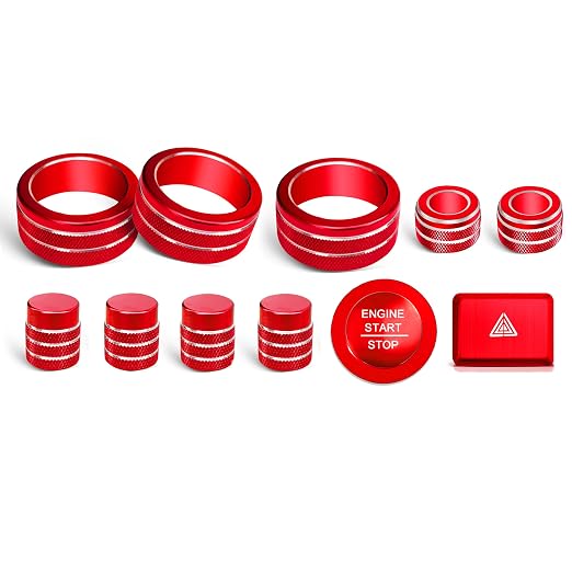 Knob Covers for Honda Civic Accessories 2026 2025 2022-2024 for CRV 2026 2025-2023 for Acura Integra 2025 2024 2023 Hazard Warning Lights, AC, Air Vent, Audio, Push Start Button Cover Ring 12Pcs(Red)