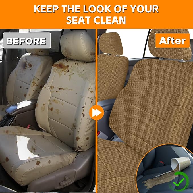Front Seat Covers Fit for 1996-2002 Toyota 4Runner | Custom-Fit Knitted Automotive Cover (DIY Headrest Holes Required) , Tan