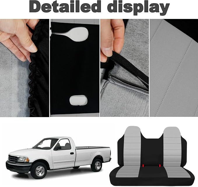 Custom Bench Seat Covers for Ford F150 F250 F350 1992 1993 1994 1995 1996 1997 1998 Heavy Duty Cloth Protector Interior Accessories，Waterproof & Machine Washable - Gray