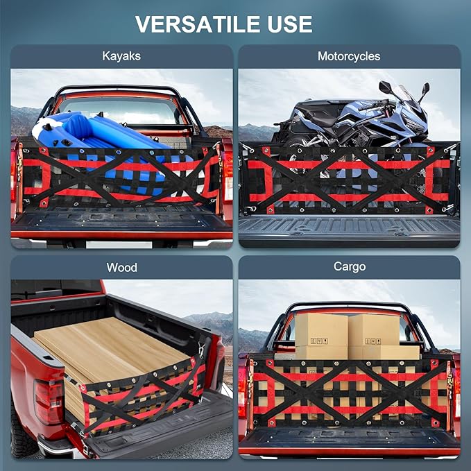 Heavy Duty Tailgate Net for Truck Bed with Detachable Cargo Mesh, Tailgate Net with 4 Adjustable Buckle Straps Compatible with Jeep, Pickup, Truck, Trailer, Boat, SUV (54"x17.7")