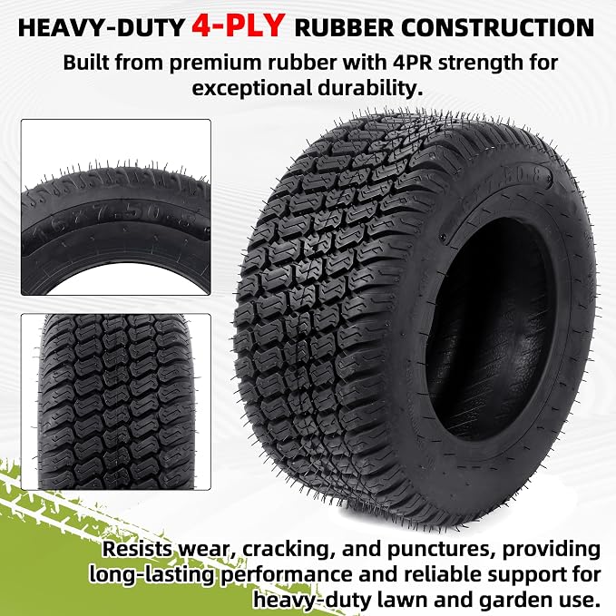 AR-PRO (2-Pack) 16x7.50-8 Tires, 4PR Tubeless Tires Compatible with Riding Lawn Mowers, Garden Tractors, Golf Carts, and Yard Equipment