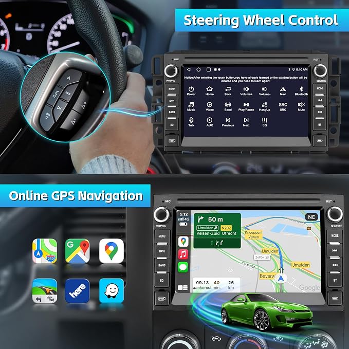 Car Stereo Radio for Chevy Silverado 2007 2008 2009 2010 2011 2012 2013, Chevy Silverado 1500 GMC Sierra Radio for Android 15 Carplay Android Auto with Backup Camera