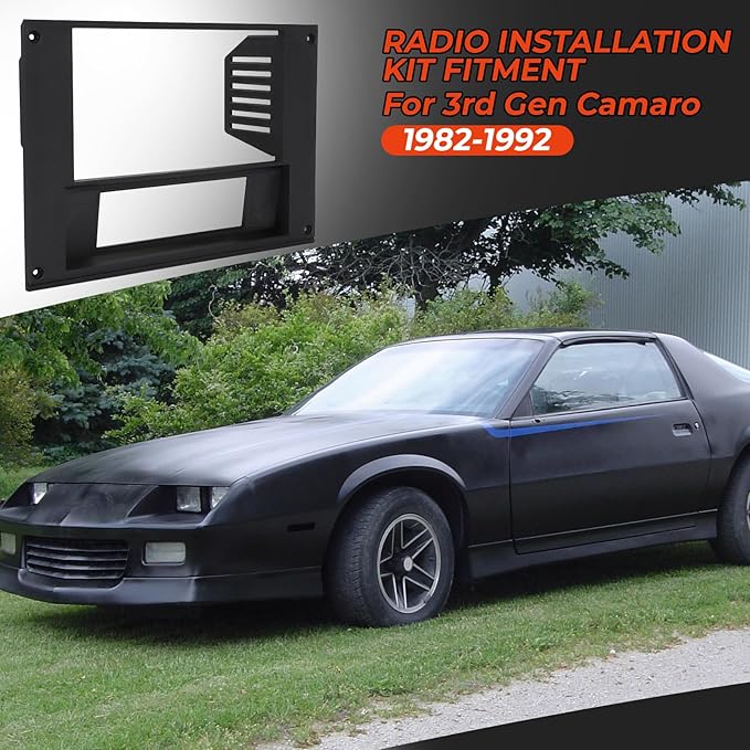 AUTOVIC Radio Bezel Reversed HVAC Controls with Radio Bracket for 3rd Gen Camaro 1982-1992, 3D Printed Double Din Radio Dash Kit Black