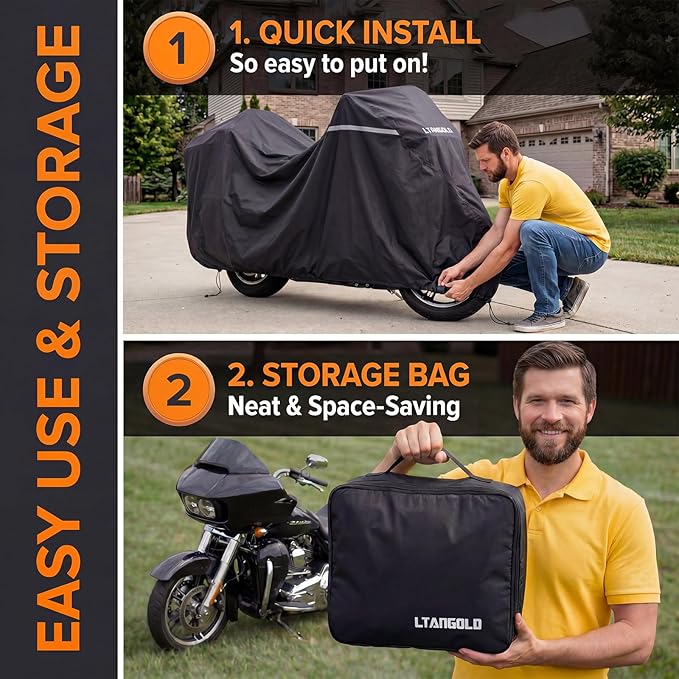 Motorcycle Cover for Harley Davidson Ultra Limited, Road Glide Limited, Street Glide Ultra, Gold Wing and Other Touring Bikes with Tour Pak/Trunk, Waterproof Heavy Duty All Weather Outdoor Storage
