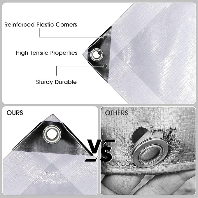 ele ELEOPTION 13x20 Tarp Waterproof Emergency Rain Snow Outdoor Cover Reinforced Edges Large tarp for Camping Patio Pool,Boat, Roof, UV Resistant Use White