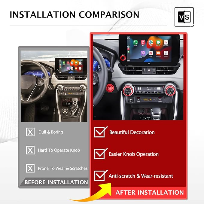 for Toyota RAV4 2019 2020 2021 2022 2023 2024 2025 Accessories, 6PCS Aluminum Alloy Knob Cover Trim Kit - Push Start, AC & Volume Dial (Red)
