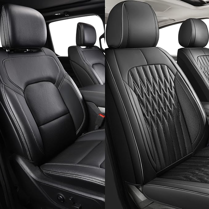 Huidasource Black Car Seat Covers, Waterproof Faux Leather Universal Fit Most Cars Sedans SUVs Trucks Airbag Compatible, Cup Holder Access, Car Seat Compatible, Easy Install, Wipes Clean