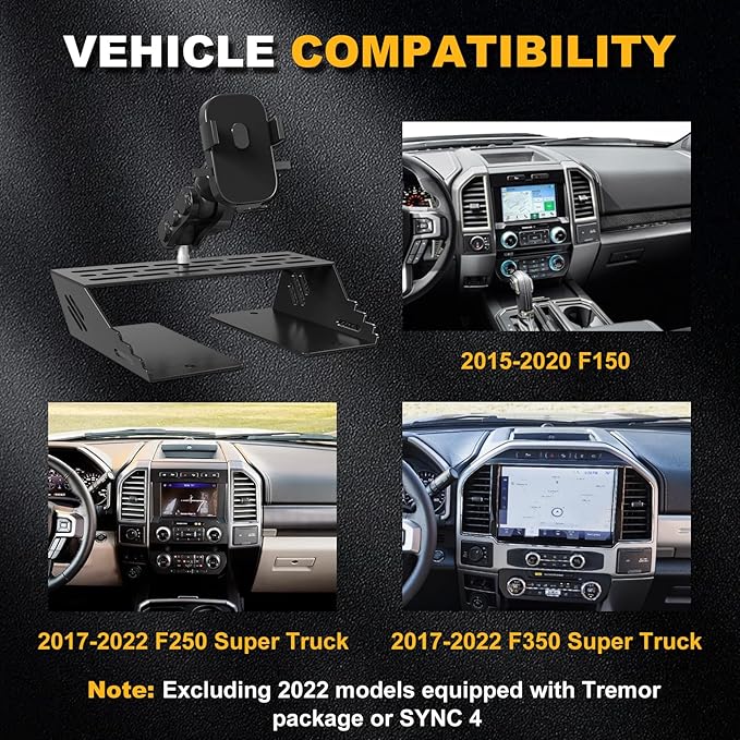 F150 Dash Mount Phone Holder, Full Metal Base No Punching Required, F250 Phone Mount with Storage Function Most Phones, Compatible with Ford F150 2015-2020 and F250/F350 2017-2022 Super Duty Trucks