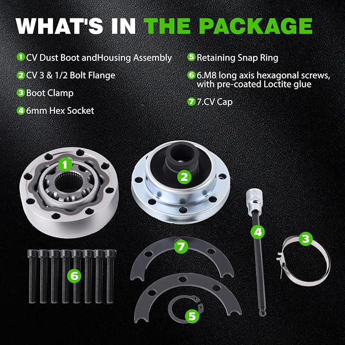 1744014 CV Joint Kit Compatible with Jeep 2007-2018 Wrangler 2-door and 4-door, JK Wrangler (2-door), JKU Wrangler Unlimited (4-door)