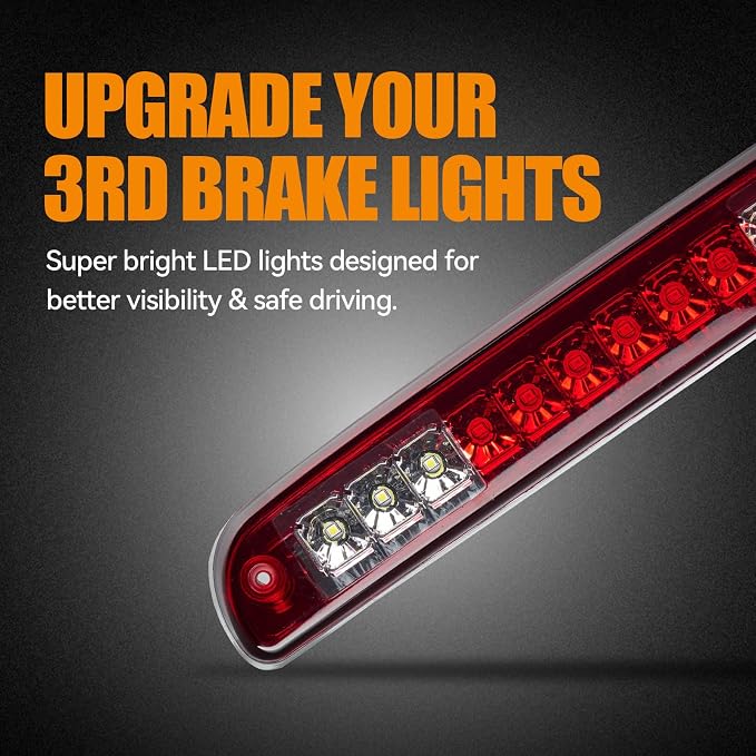 Third 3rd Brake Light LED for 1999-2016 Ford F250 F350 F450 F550 Super Duty, 1993-2011 Ford Ranger High Mount Rear Cab Brake Lights Assembly, 99-16 F-250 F350-F450 F-550 Cargo Stop Light (RED)
