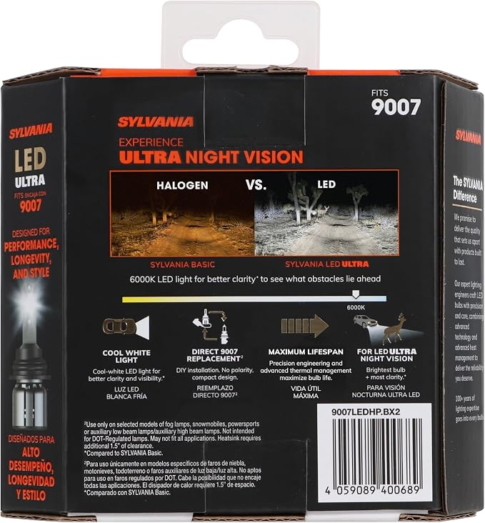 SYLVANIA - 9007 LED Ultra - Fog Lights For Cars and Trucks - Headlight Bulbs for Off Road Powersports - 6000k Cool White LED Light - Maximum Lifespan - No Polarity - DIY Upgrade