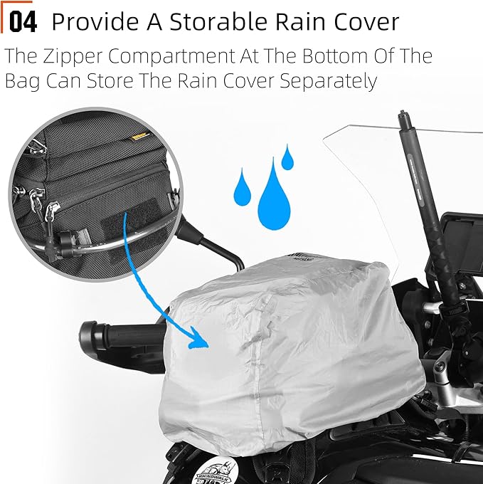 Rhinowalk Motorcycle Tank Bag Travel Luggage Motorcycle Backpack with 1.5L Water Bladder MOLLE System Fits Honda Yamaha Suzuki Kawasaki Harley-Black