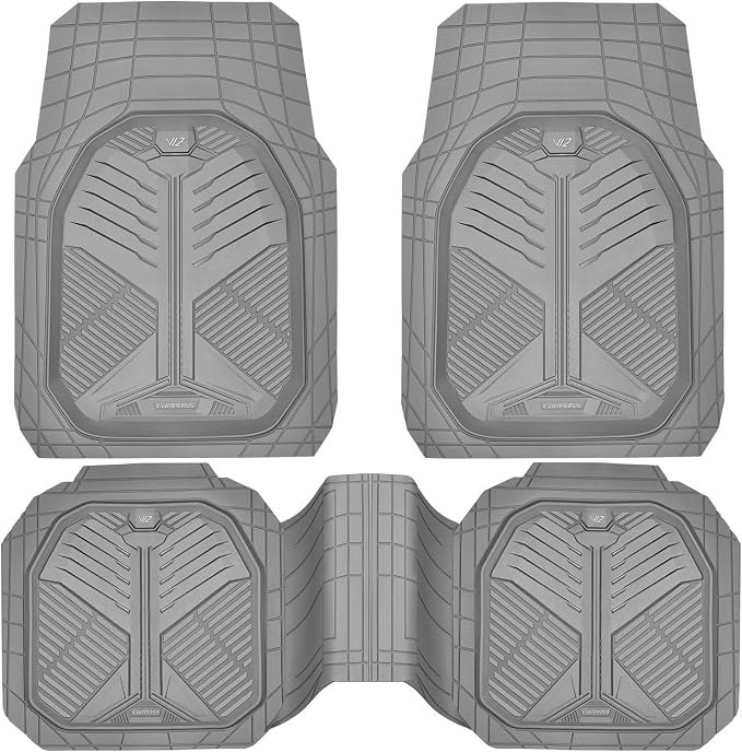 CAR PASS Heavy Duty Rubber Car Mats, Deepdish All Weather Floor Mats for Car Full Set, Universal Automotive Mats Trim to Fit for Sedans SUVs Trucks, Waterproof Anti-Slip Deep Tray 3 Pieces Light Gray