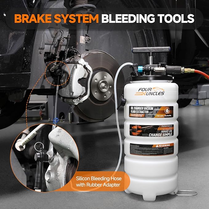 FOUR UNCLES Oil Extractor - Vacumm Fluid Extractor with Pump Tank Remover & Tubes for Oil Change and a Hose for Brake Bleeding