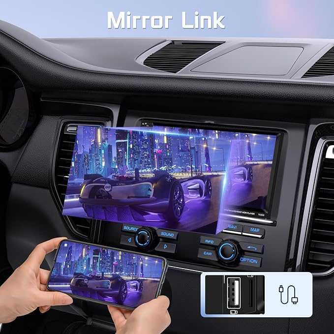 Rimoody Double Din Wireless Carplay Car Stereo Android Auto, 7 Inch Touch Screen 2 Din Car Radio with Mirror Link Bluetooth FM EQ SWC Dual USB Fast Charge Support Backup Camera