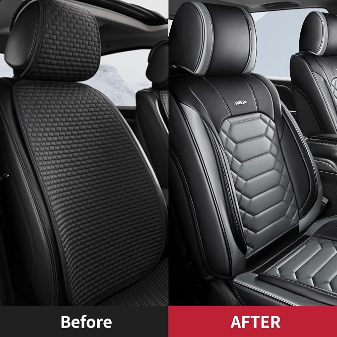 FREESOO 2014-2018 for Silverado 2 Front Seat Covers, Fit for Chevy Silverado GMC Sierra 1500 2500 3500 Crew Cab Waterproof Truck Seat Covers BlackGrey