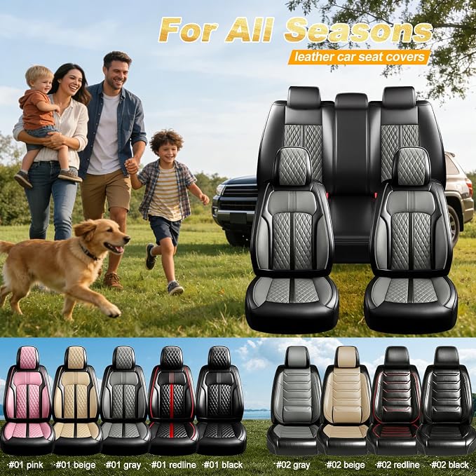 Fit Verano Car Seat Covers for Select Buick Verano 2012-2017 - Premium Full Coverage Leather, Airbag Compatible, Waterproof & All Weather Seat Cushion Protector, Full Set, Black+Gray