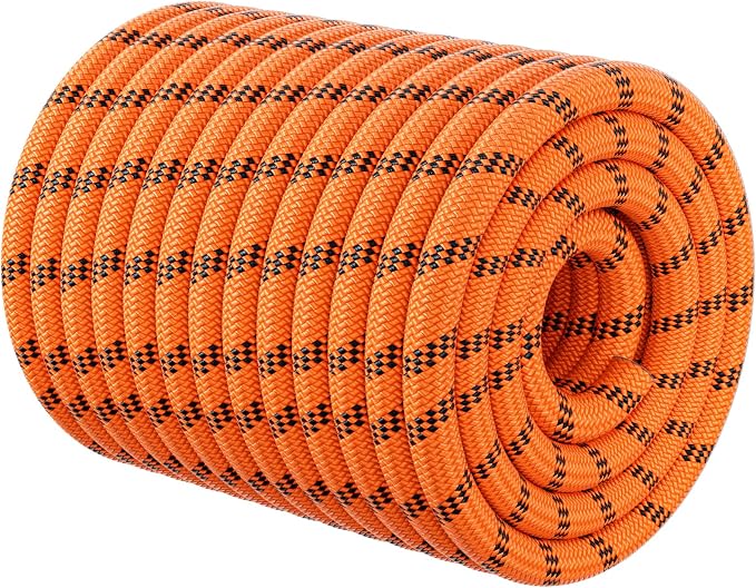 Double Braided Arborist Rigging Rope - 1/2 in X 150 ft 48 Strands Rappelling Outdoor Pulling Heavy Duty Polyester Bull Rope for Swing Tree Work Camping Rescue Hiking Logging - Orange