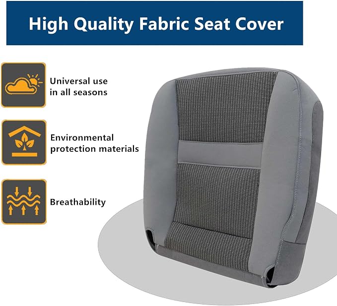 Priprilod Gray Cloth Front Passenger Side Bottom Replacement Seat Cover & Top Lean Back Cover Compatible with Dodge Ram 2500 3500 4500 5500 2006 2007 2008 2009 2010