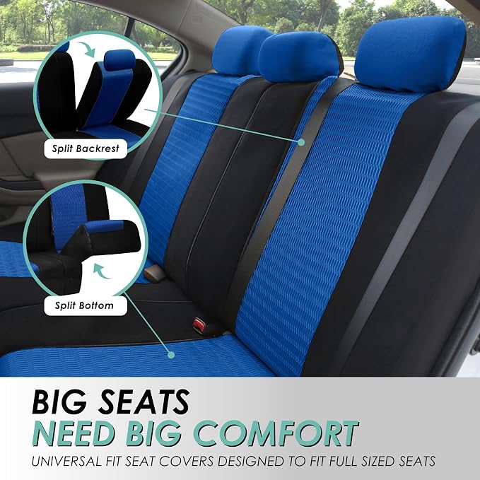 FH Group Car Seat Covers Trendy Elegance Three Row Car Seat Covers Set, Airbag Compatible and Split Ready, 7 Seater Covers-Universal Fit for Cars, Trucks & SUVs Blue/Black