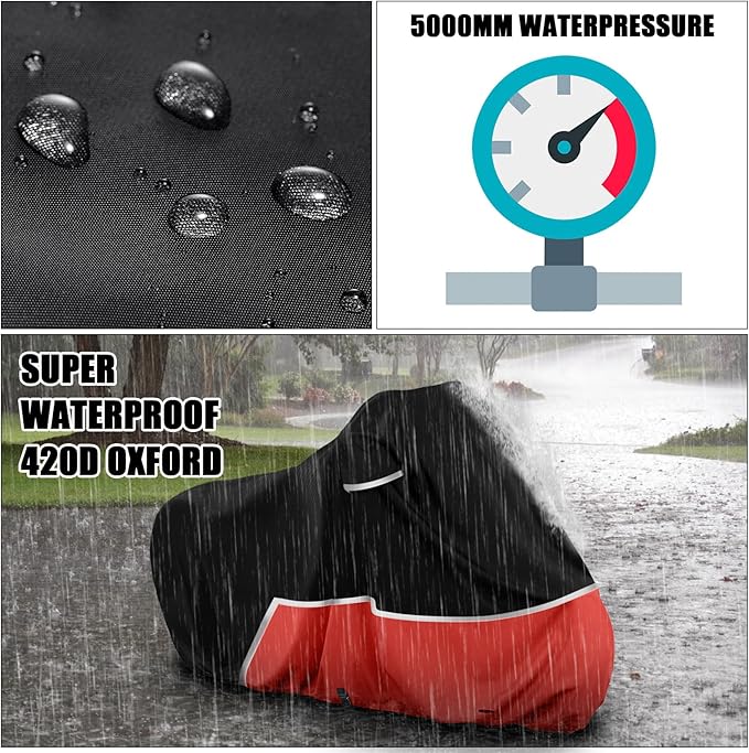 Waterproof Motorcycle Cover Compatible with Royal Enfield Classic 350 650/Continental GT 650/ Interceptor 650, 420D Oxford Cloth Cover for Snow Rain Dust Protection