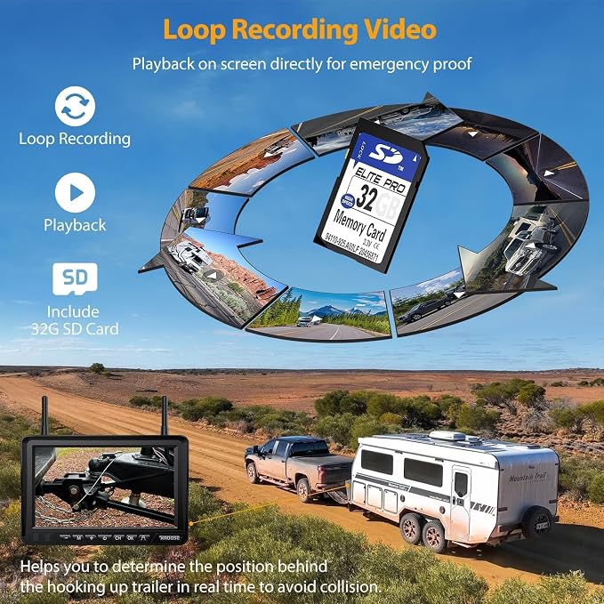 Magnetic Solar Wireless Backup Camera Plug and Play 7" 1080P HD DVR IPS Monitor,IR Night Vision,IP69 Waterproof 1-Min Solar Install,No-Drill,Xroose Wireless Backup Camera for Truck/Trailer/Camp