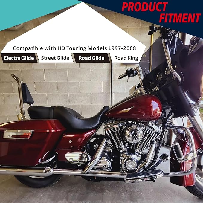 YHMOTO 22" Detachable Passenger Backrest Sissy Bar Quick Release Fit For Harley Davidson Touring Models Harley Touring Road King Electra Glide Street Glide FLHR FLHX FLHT FLTR 1997-2008