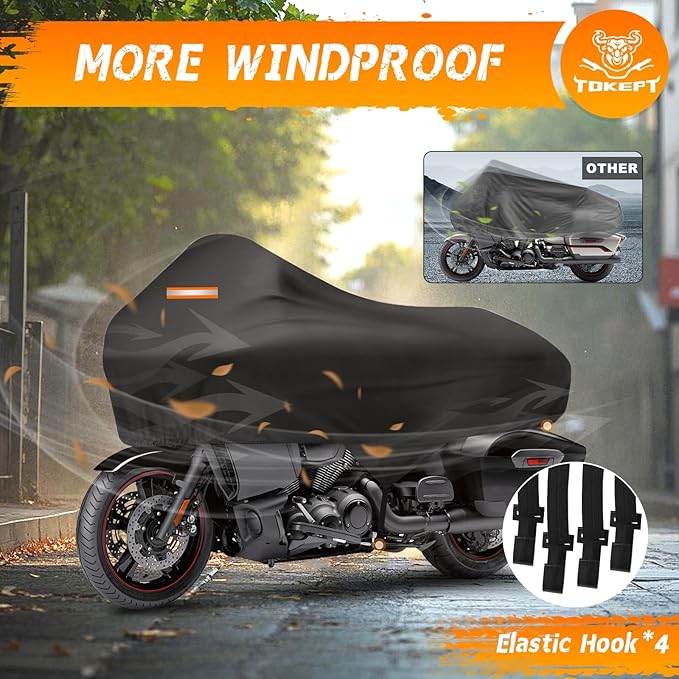 Motorcycle Half Cover with Elastic Hook and Reflective Strip Waterproof Dustproof Sunproof All-Weather Protection Suitable for Touring Models Road King Street Glide Road Glide and More(Black)