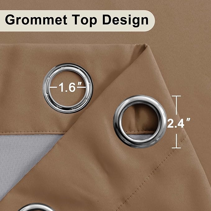 XWZO Complete Blackout Shades Window Curtain Panels with Tiebacks- Noise Reduction and Light Blocking Grommet Curtains with Black Liner for Studio, Basement, Cappuccino, W42 x L63, Set of 2 Panels
