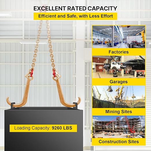VEVOR V Bridle Chain, 5/16 in x 2 ft Bridle Tow Chain, Grade 80 V-Bridle Transport Chain, 9260 Lbs Break Strength with TJ Hooks and Crab Hooks, Heavy Duty Pear Link Connector and Chain Shorteners