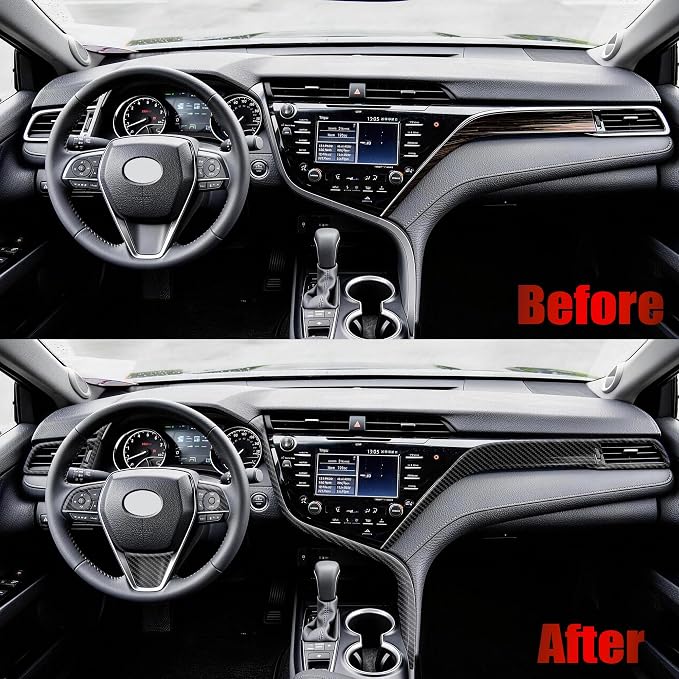Interior Trim Kit for 2018-2024 Toyota Camry, Air Outlet Trims Steering Wheel Cover molding Gear Shift Knob Cover(Carbon Fibre Style)