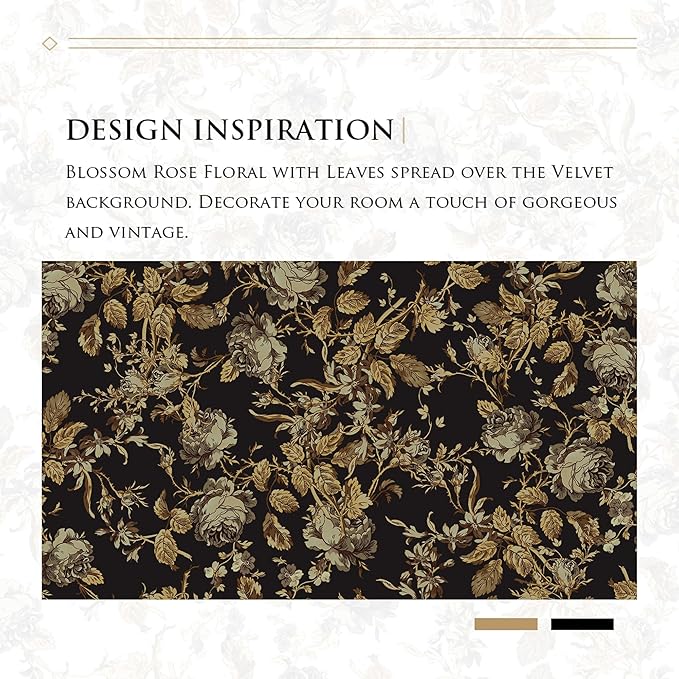StangH Back Tab Gold Velvet Curtains 96 inches Long, Vintage Print Floral Home Decoration Thermal Insulated Privacy Panels for Living Room Sliding Door/Backdrop, W52 x L96, 2 Panels