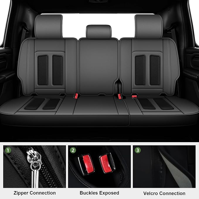 TTX LIGHTING Seat Covers Fit for Dodge RAM 2012-2025 2026: Compatible with RAM 1500 2500 3500 Crew Quad Regular Cab Full Set Pickup Truck Seat Covers(Flat Bench, 5 Seats, Black & Grey)