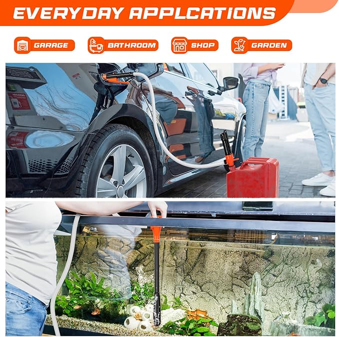 Electric Fuel Transfer Pump, 3.2GPM Portable Fluid Transfer Siphon Pump with Oil Pipeline, Battery Gas Pumps with 47 Inches Hose &Gloves for Car/RV(Orange)