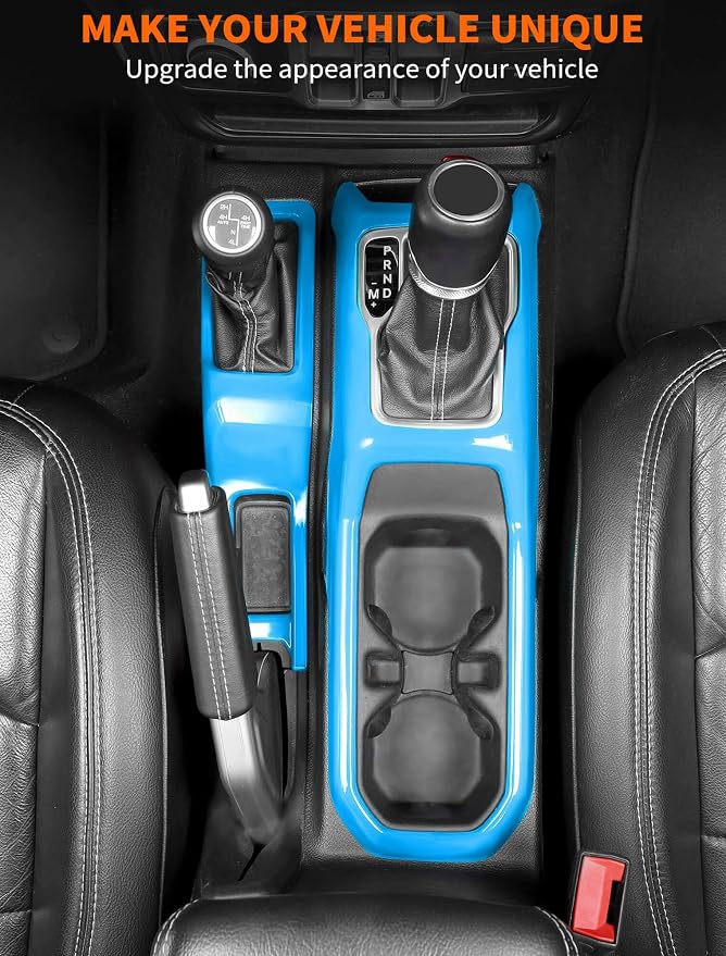 Savadicar Sky Blue Interior Accessories - Gear Shift Panel Trim Set for 2018-Present Jeep Wrangler JL JLU 4XE & Gladiator JT - Solid Color Interior Decor Upgrade Option, 2-Piece