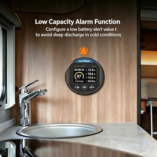 TR24 Battery Monitor with 50A Shunt, 8V-100V High-Precision Coulometer for LiFePO4, AGM & Lead-Acid TFT Color Screen for Small RV, Marine, Camper Van, Solar Off-Grid System, IP68 Waterproof