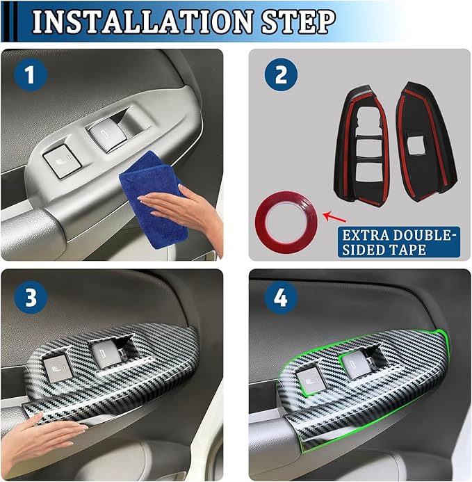 4 PCS Window Lift Switch Panel Frame Cover for Chevrolet Trailblazer 2024-2026,Car Door Windows Glasses Lifter Button Trim Decoration Accessories (ABS Imitation Carbon Fiber Pattern)