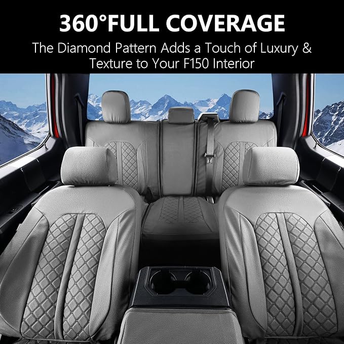Truckiipa Leather Seat Covers Full Set for Ram Truck Seat Covers Waterproof Full Coverage Seat Protector Custom Fit for 2009-2018 Dodge Ram 1500, 2010-2025 Ram 2500 3500 Crew Mega Cab, Full Set, Grey