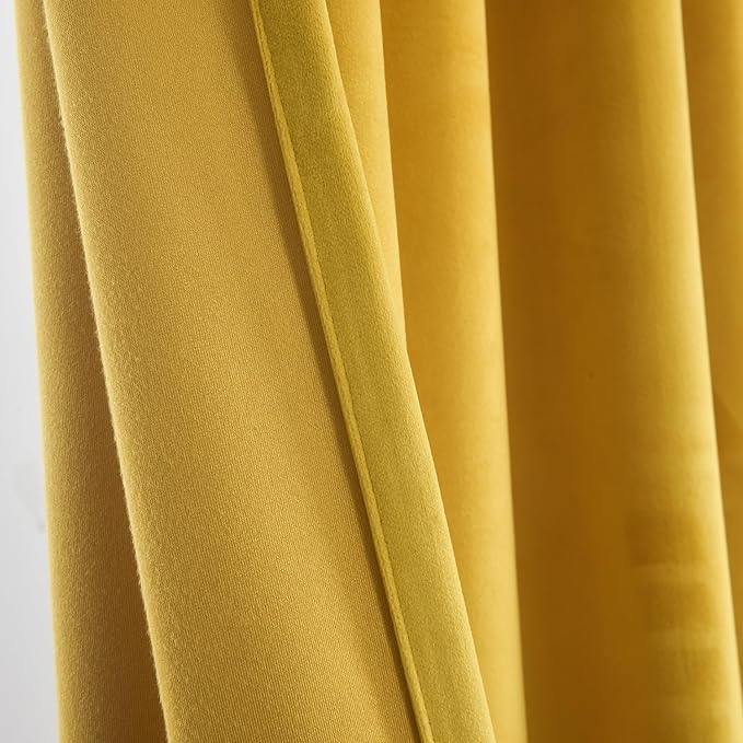 Roslynwood Luxury Soft Warm Yellow Velvet Curtains 84 inches Long Back Tab Thermal Insulated Blackout Window Drapes for Living Room/Bedroom/Dining Room, W52 x L84, 2 Panels