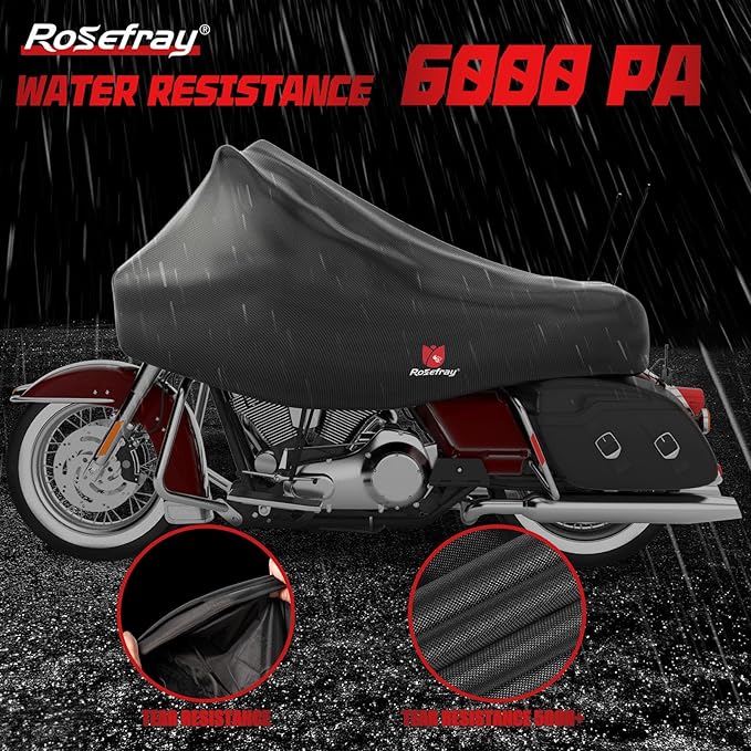 Rosefray 420D Motorcycle Half Cover-Outdoor Waterproof All Weather Protection Lightweight Half Cover,Black XL Size for Most Touring Models Harley Davidson,Honda Goldwing,Road King Street Glide