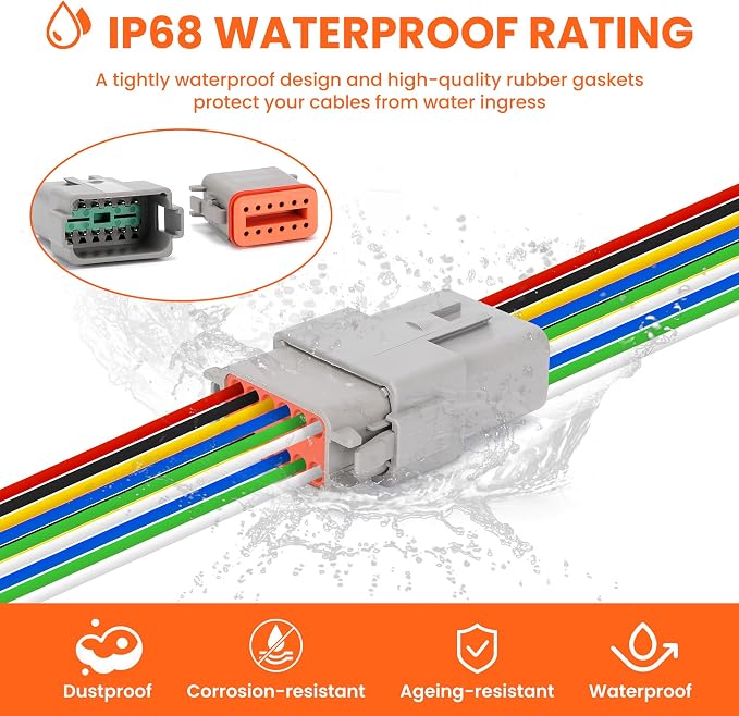 Deutsch 12 Pin Connector Kit - Waterproof Electrical Connectors 18 AWG, IP67 Automotive Wire Connectors (Male & Female) for Car, Truck, Boat