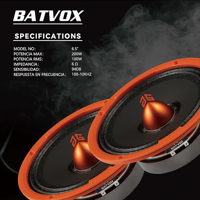 MX65E1 Loudspeaker 6.5 Inch Midrange 400 Watts 6 Ohms Orange Bullet, Premium Quality Audio Door Speakers for Car or Truck Stereo Sound System, Orange (2 Speakers)