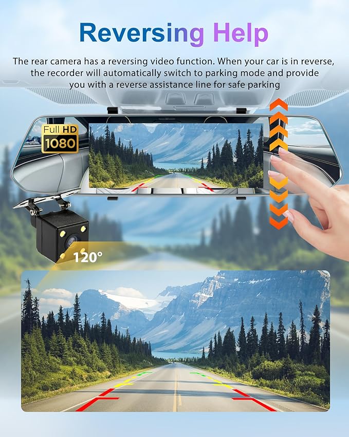 Podofo Mirror Dash Cam for Cars,7" Rear View Mirror 1080P Front and Rear View Dual Cameras,Super Night Vision,Parking Assistance,Loop Recording,Motion Detection,Waterproof Backup Camera for Cars+64G