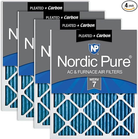 Nordic Pure 14x20x1 (Actual Size: 13 1/2 x 19 1/2 x 3/4) Pleated Air Filters MERV 7 Plus Carbon 4 Pack