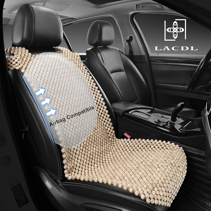 LACDL Beaded Car Seat Covers for Cars, Cooling Bead Seat Cover for Trucks & SUVs - Auto Ventilated Seat Cooler Pad, Natural Wood Breathable Beads - Sweat Protector for Summer, Burlywood