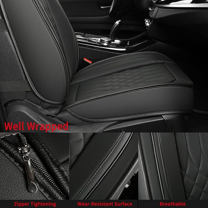 Car Seat Covers 2 PCS Front Seats, Waterproof Napa Leather Automotive Seat Protector for Cars SUV Truck Sedan, Universal Anti-Slip Car Seat Cushion Interior Accessories, Black