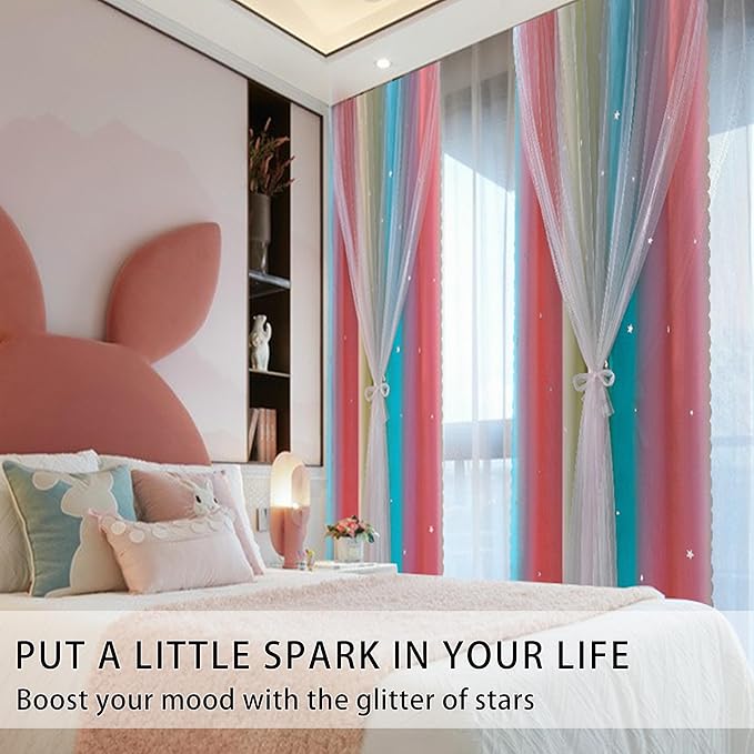 XiDi Curtains for Girls Bedroom Decro,Blackout for 84 Inches Long for Kids Room, Colorful Rainbow Style, Unicorn Wall Decor Ombre Curtains, Princess Room Pink/Blue