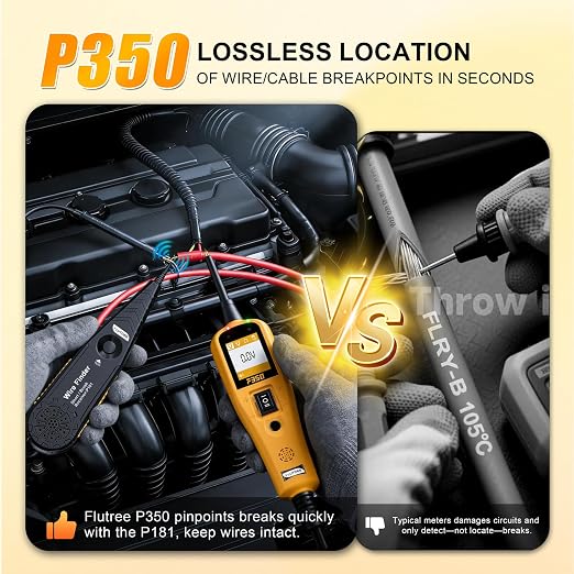 P350 Power Circuit Probe Tester with 40FT Cable & Bendable Probe - Car Relay Tester, Fuse Tester, Circuit Breaker Finder Tool for 12V/24V Cars, Trucks, Boats, Trailers