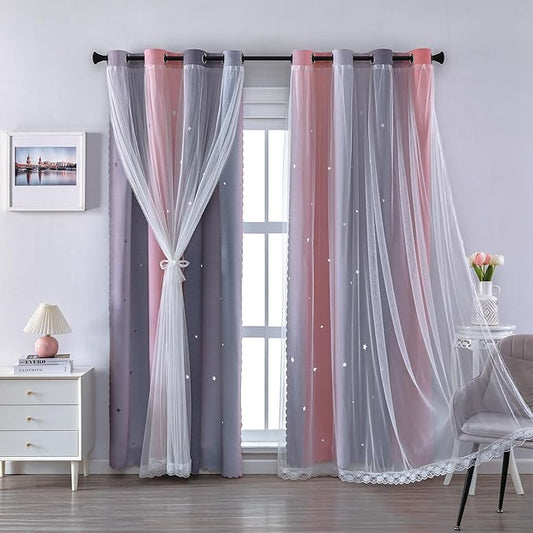 XiDi Pink Grey Ombre Curtains for Girls Bedroom Decor Kids Blackout Curtains for Nursery Room Darkening Rainbow Princess Unicorn Wall Decals Little Girl 52x45 Inches Long 2 Panels Set