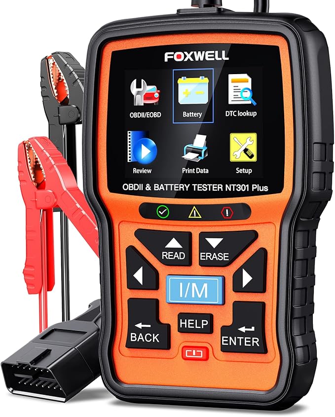 FOXWELL BT630 Bluetooth Battery Monitor with Shunt 10-120V 600A & FOXWELL NT301 Plus 2 in 1 OBD2 Scanner Battery Tester